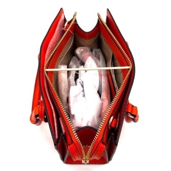 Michael Kors Sheila Small Center Zip Satchel Shoulder Crossbody Bag Orange/Gold - Picture 9 of 11